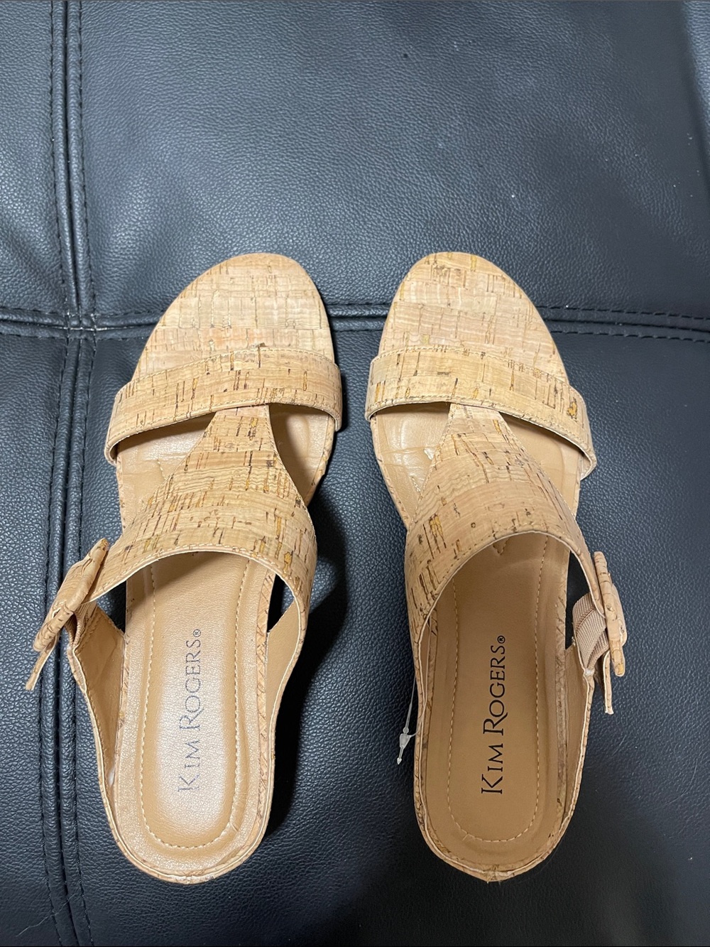 Kim Rogers Natural Cork Slide Sandals with Buckle